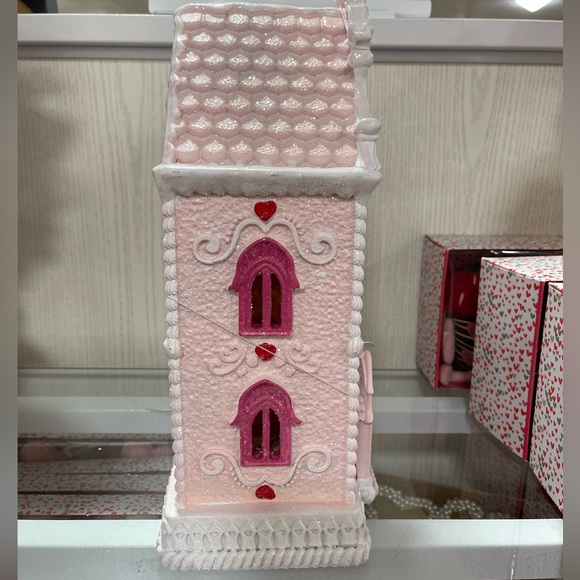 Valentine Gingerbread Pink & White Heart Glitter House LED Light up NWT - Picture 4 of 6